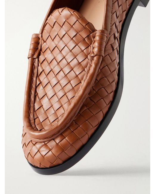 Bottega Veneta Brown Silenzio Intrecciato Leather Loafers