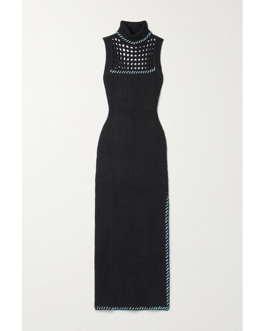 STAUD Zelda Cotton-trimmed Ribbed-knit Turtleneck Maxi Dress in Black | Lyst
