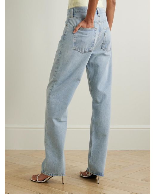 Agolde Blue Kelly Distressed High-Rise Straight-Leg Jeans