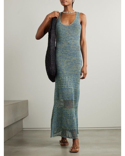 Escvdo Green Twist-Back Pointelle-Knit Cotton Maxi Dress