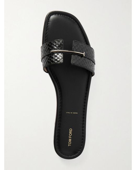 Tom Ford White Embellished Snake-Effect Leather Slides