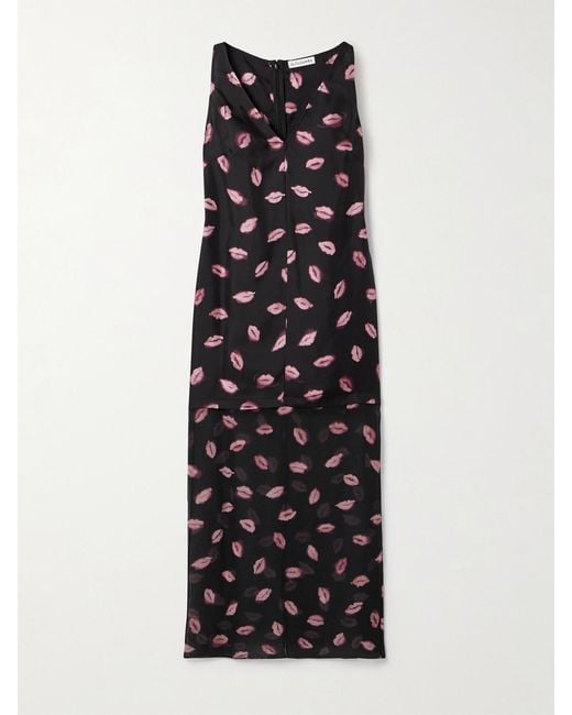 Altuzarra Black Katrin Layered Printed Silk-Twill And Chiffon Midi Dress