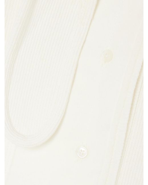 Lemaire Natural Tie-Neck Ribbed Stretch-Cotton And Linen-Blend Jersey Top