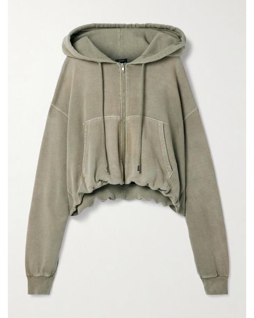 R13 Green Balloon Verkürzte Kapuzenjacke Aus Baumwoll-Jersey Mit Raffung