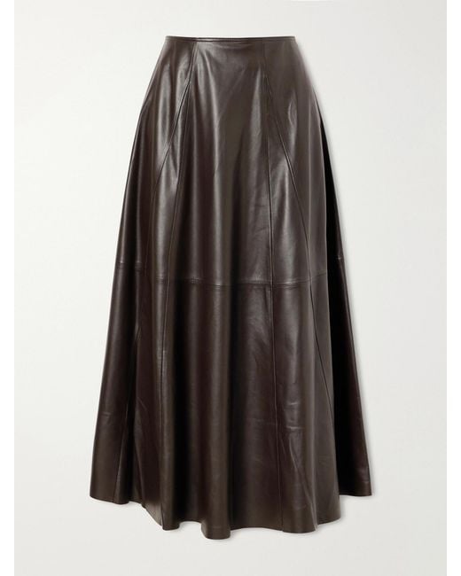 Arma Brown Eleni Paneled Leather Midi Skirt