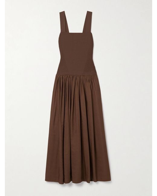 La Ligne Brown Midikleid Aus Stretch-Strick Und Einer Leinenmischung Mit Raffungen
