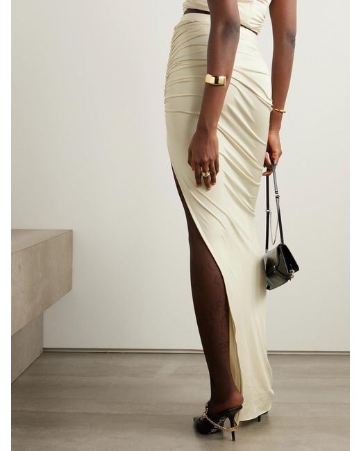 Rick Owens Natural Svita Gathered Stretch-Satin Maxi Skirt