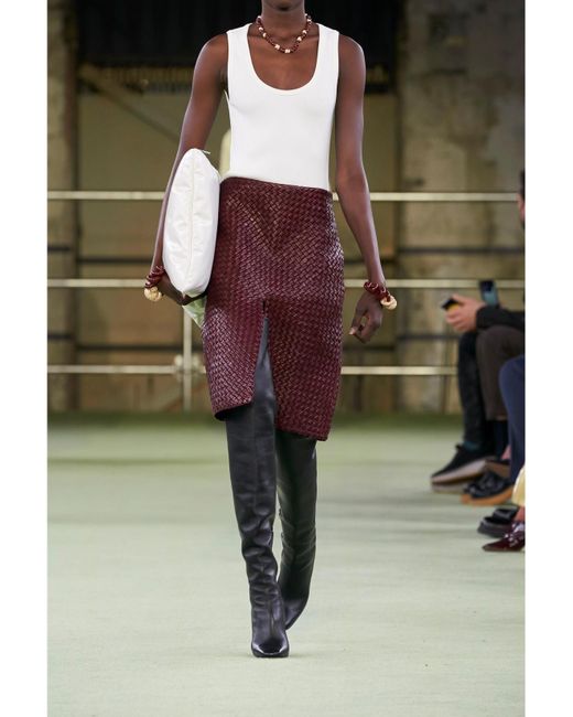 Bottega Veneta Purple Intrecciato Leather Skirt