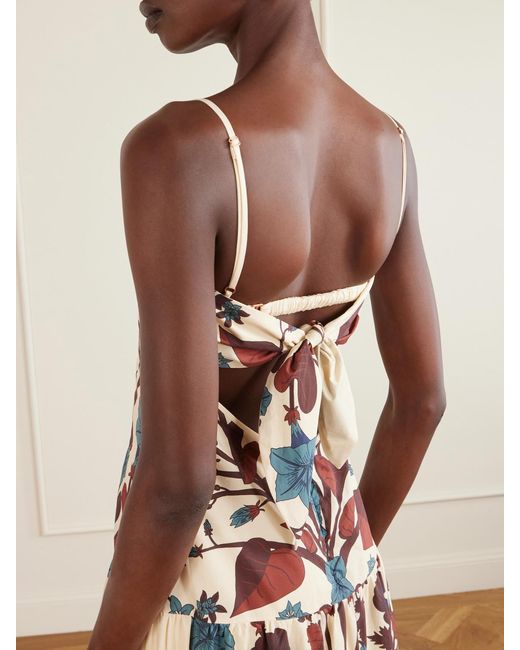 Johanna Ortiz White Simbólico Open-Back Tiered Floral-Print Cotton-Poplin Maxi Dress