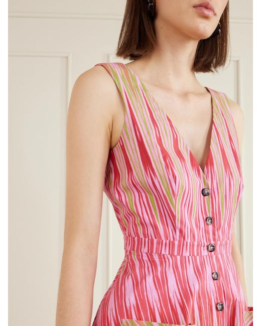 Saloni Pink Zoey Printed Cotton-Poplin Midi Dress