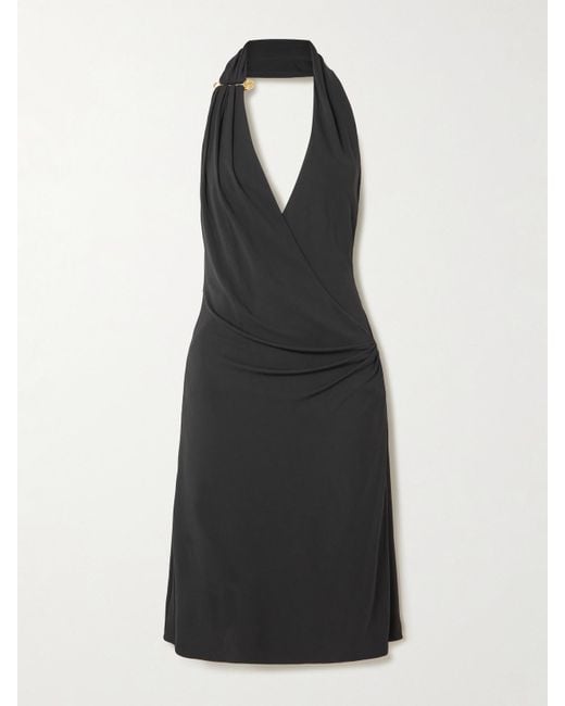 Versace Black Neckholder-Kleid Aus Stretch-Jersey Mit Raffungen Und Verzierung