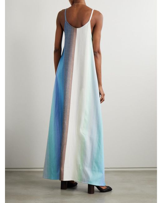 Marrakshi Life Blue Gestreiftes Maxikleid Aus Baumwolle