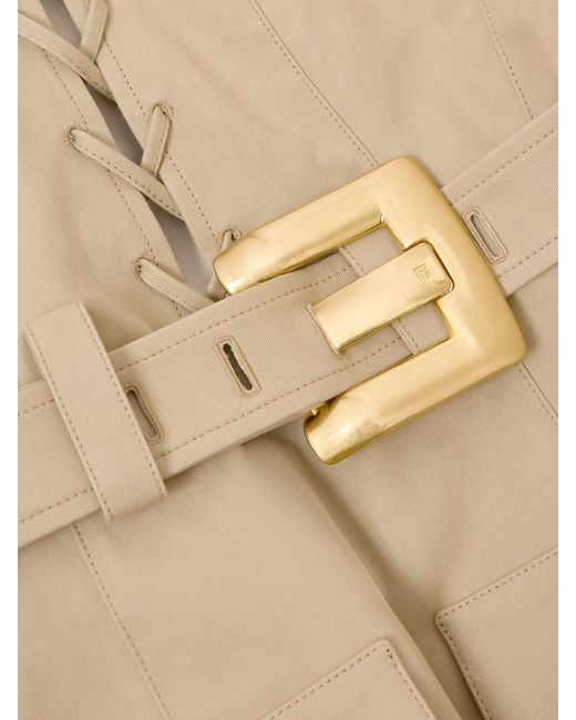 Balmain Natural Belted Cotton-Gabardine Mini Dress