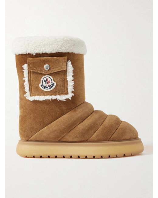 Moncler Natural Gaia Shearling-Trimmed Quilted Suede Boots