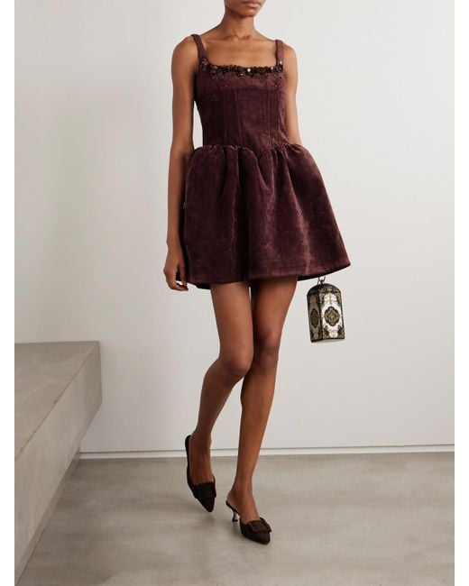 ShuShu/Tong Red Embellished Velvet Mini Dress