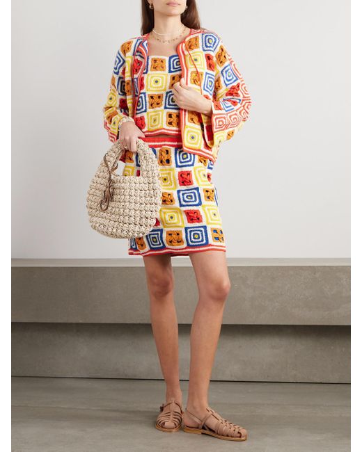 Escvdo Red Net Sustain Santeria Patchwork Crocheted-Cotton Cardigan