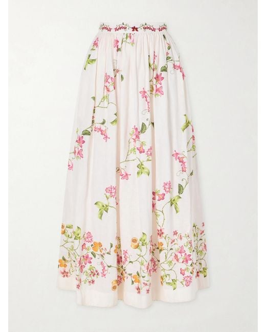 Agua Bendita Natural Tangelo Floral-Print Linen Maxi Skirt