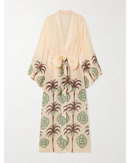 Johanna Ortiz Natural Boa Whisper Belted Printed Linen Coverup