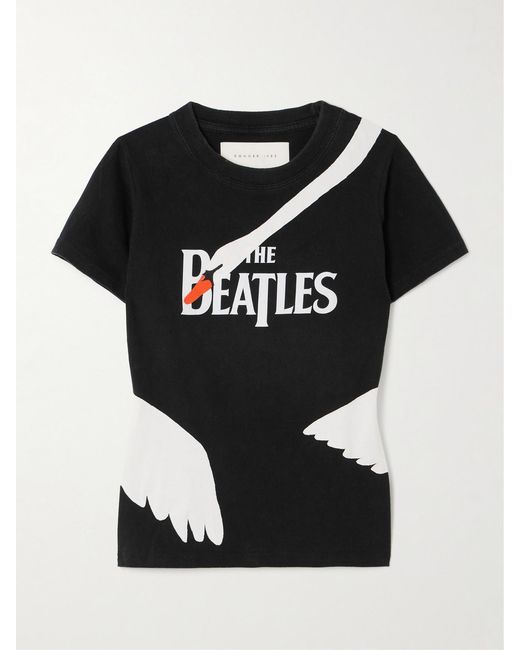 Conner Ives Black Swan Appliquéd Printed Cotton-Jersey T-Shirt