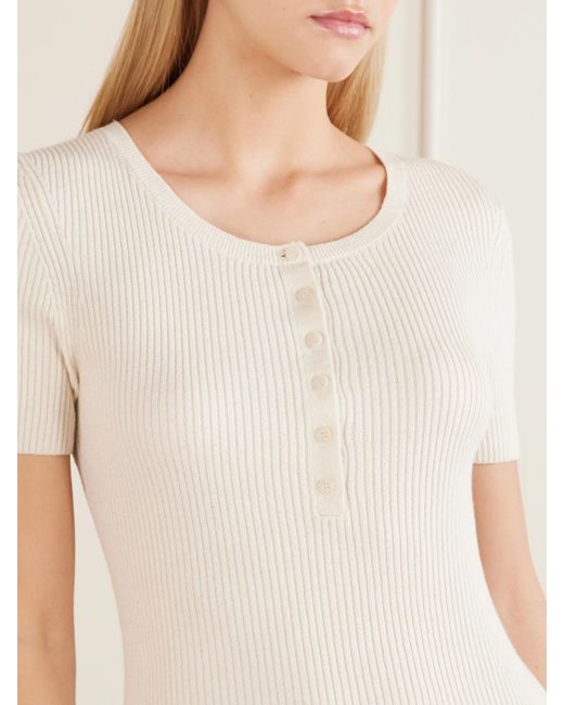 Nili Lotan Natural Francene Ribbed Wool And Silk-Blend Top