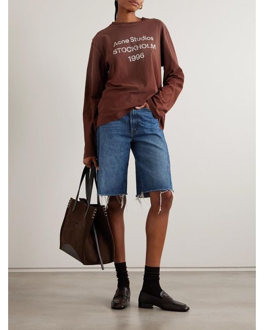 Mother Blue The Half Pipe Bermuda Fray Denim Shorts