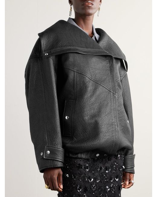Dolce & Gabbana Black Oversized Textured-Leather Biker Jacket