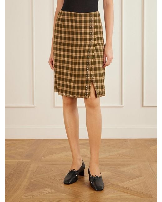 Wales Bonner Metallic Cosmic Frayed Studded Checked Flannel Mini Skirt