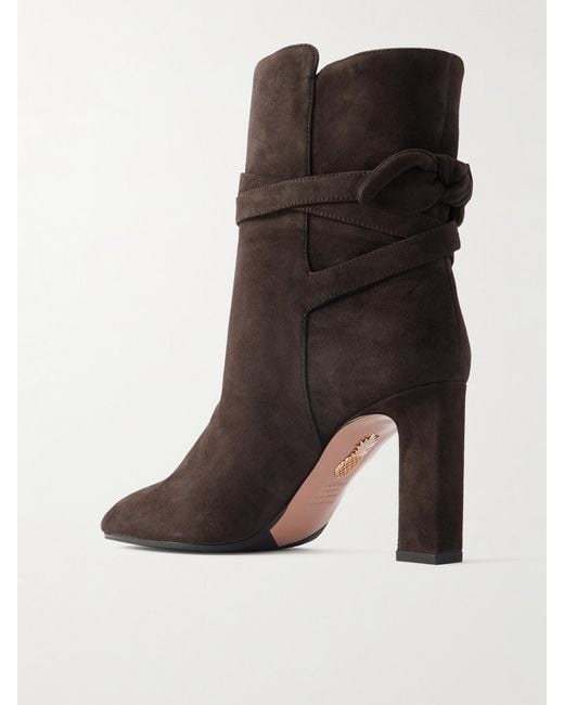 Aquazzura Black Very Bow Tie 105 Suede Ankle Boots