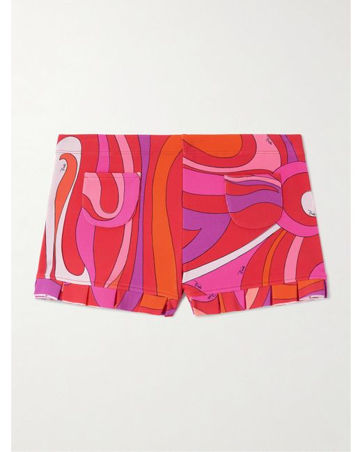 Emilio Pucci Red Ruffled Printed Jersey Shorts