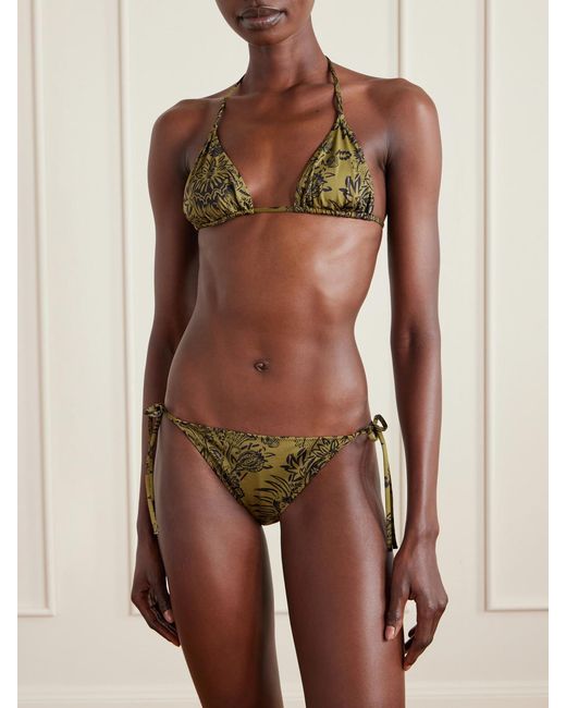 Ulla Johnson Green Maya Printed Triangle Bikini Top