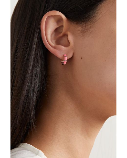 L'Atelier Nawbar Pink Bamboo 18-Karat, Enamel And Diamond Hoop Earrings