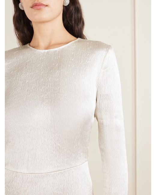 FFORME White Mina Frayed Textured Silk-Blend Satin Midi Dress