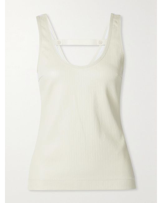 Givenchy White Paneled Ribbed Leather And Stretch-Cotton Jersey Tank