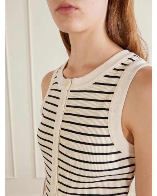 Citizens of Humanity Gray Caralyn Striped Ribbed Cotton-Blend Tank