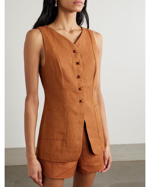 Posse Brown Lorenzo Grosgrain-Trimmed Linen Vest