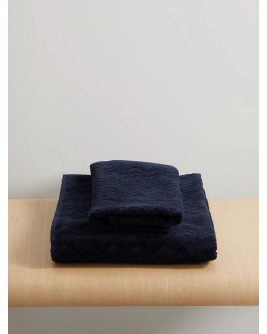 Missoni Blue Chalk Set Of Two Cotton-Terry Jacquard Towels