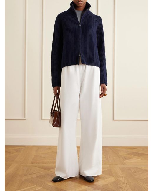 Lisa Yang Blue Sadie Ribbed Cashmere Cardigan