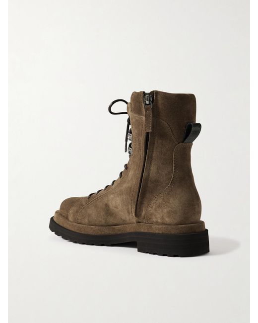 Brunello Cucinelli Brown Bead-Embellished Suede Boots