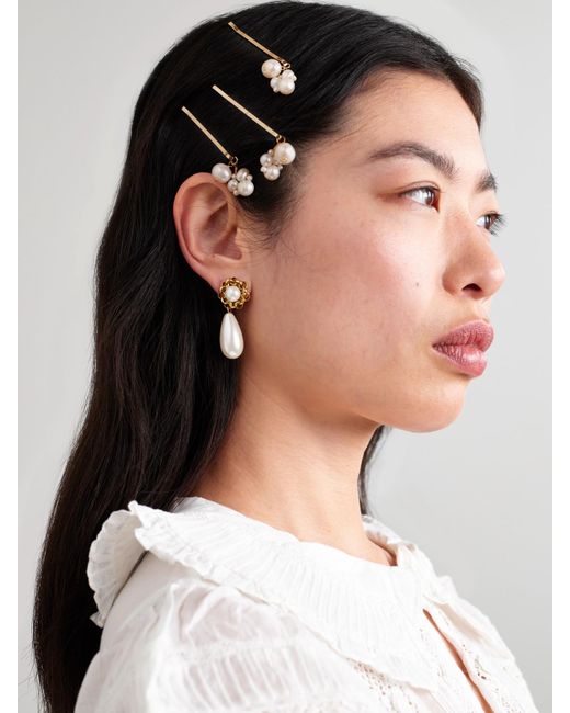 Completedworks White Set Of Three-Plated Pearl Hair Clips