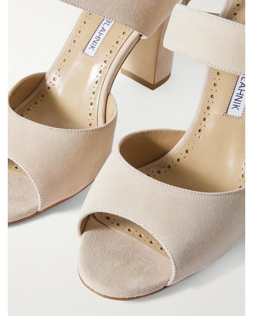 Manolo Blahnik Natural Khiko 90 Suede Slingback Sandals