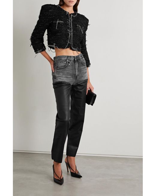 R13 Cropped Embellished Metallic Tweed Jacket in Black Lyst