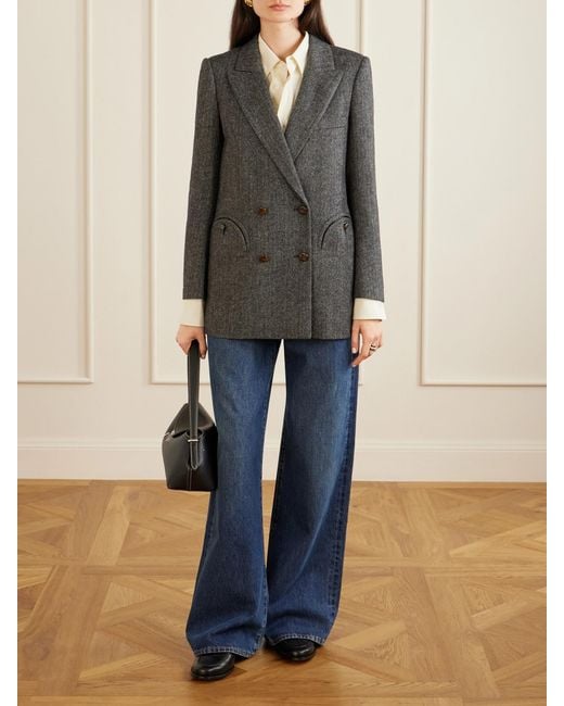 Blazé Milano Black Everyday Double-Breasted Herringbone Wool-Blend Blazer