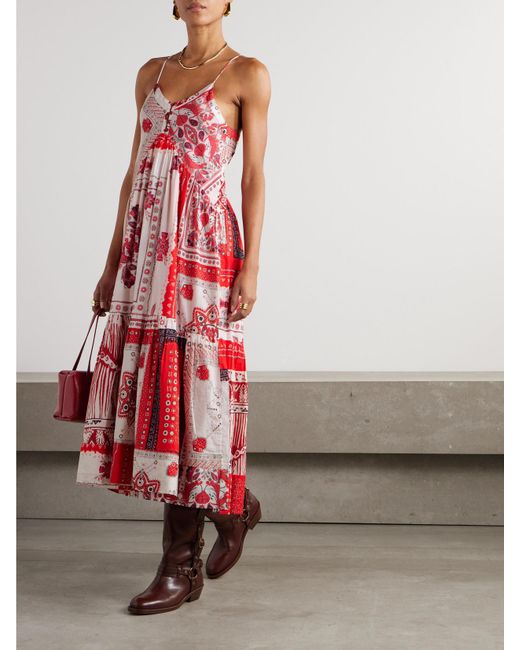 Isabel Marant Red Saba Maxikleid Aus Bedrucktem Baumwoll-Voile