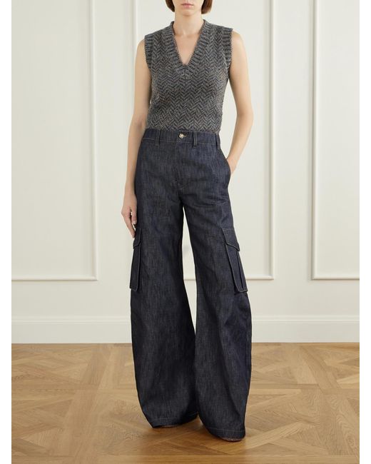 Gabriela Hearst Blue Eos Cotton And Linen-Blend Wide-Leg Pants