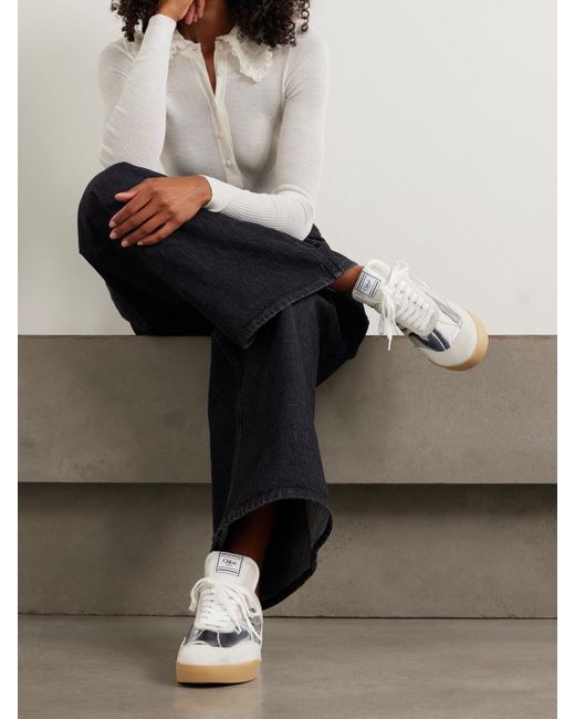 Chloé Natural Kick Suede And Metallic Leather Sneakers