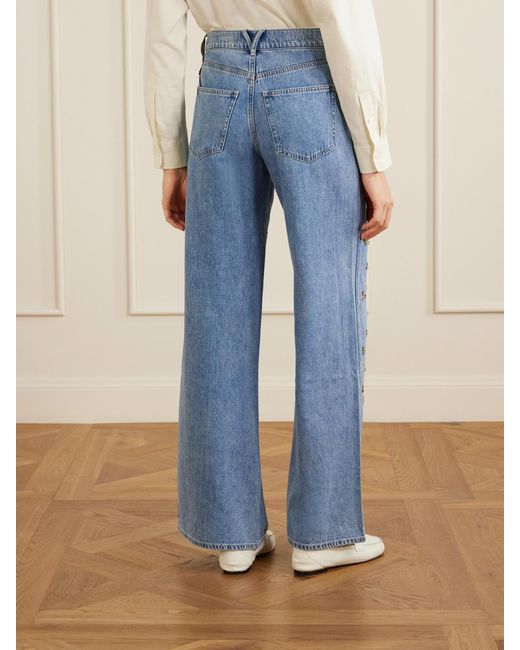 Veronica Beard Blue Kasey Embellished Mid-Rise Wide-Leg Jeans