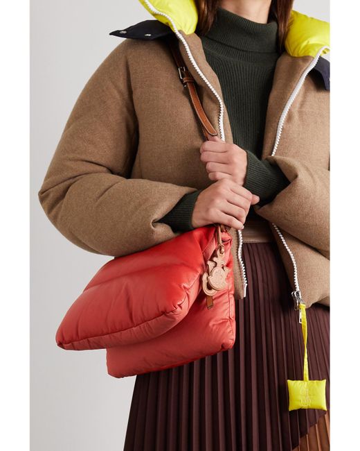 Moncler Genius Red 1 Jw Anderson Quilted Padded Shell And Leather Tote