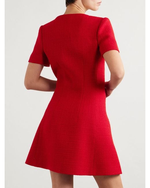 Valentino Garavani Red Bow-Detailed Wool-Blend Tweed Mini Dress