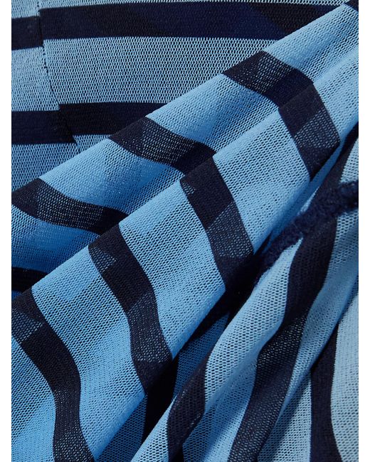 Jean Paul Gaultier Blue Off-The-Shoulder Padded Striped Stretch-Mesh Maxi Dress