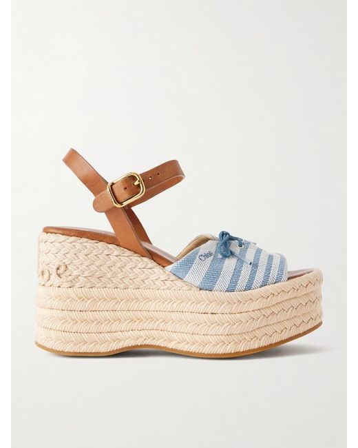 Chloé Natural Leather-Trimmed Striped Canvas Platform Sandals